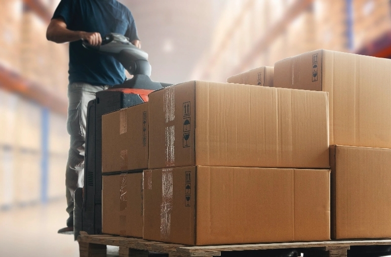 Cardboard boxes on trolley 